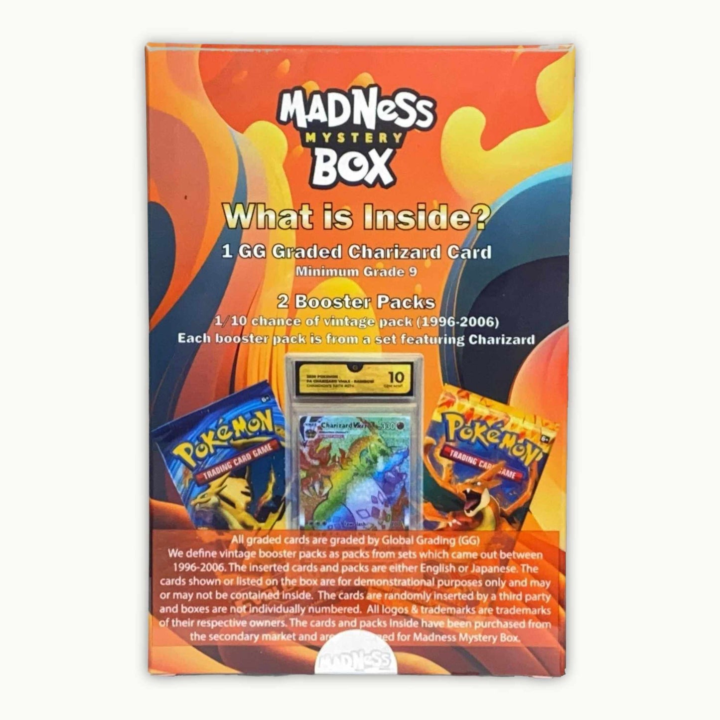 Back side of Madness Mystery Box Charizard Mystery Box