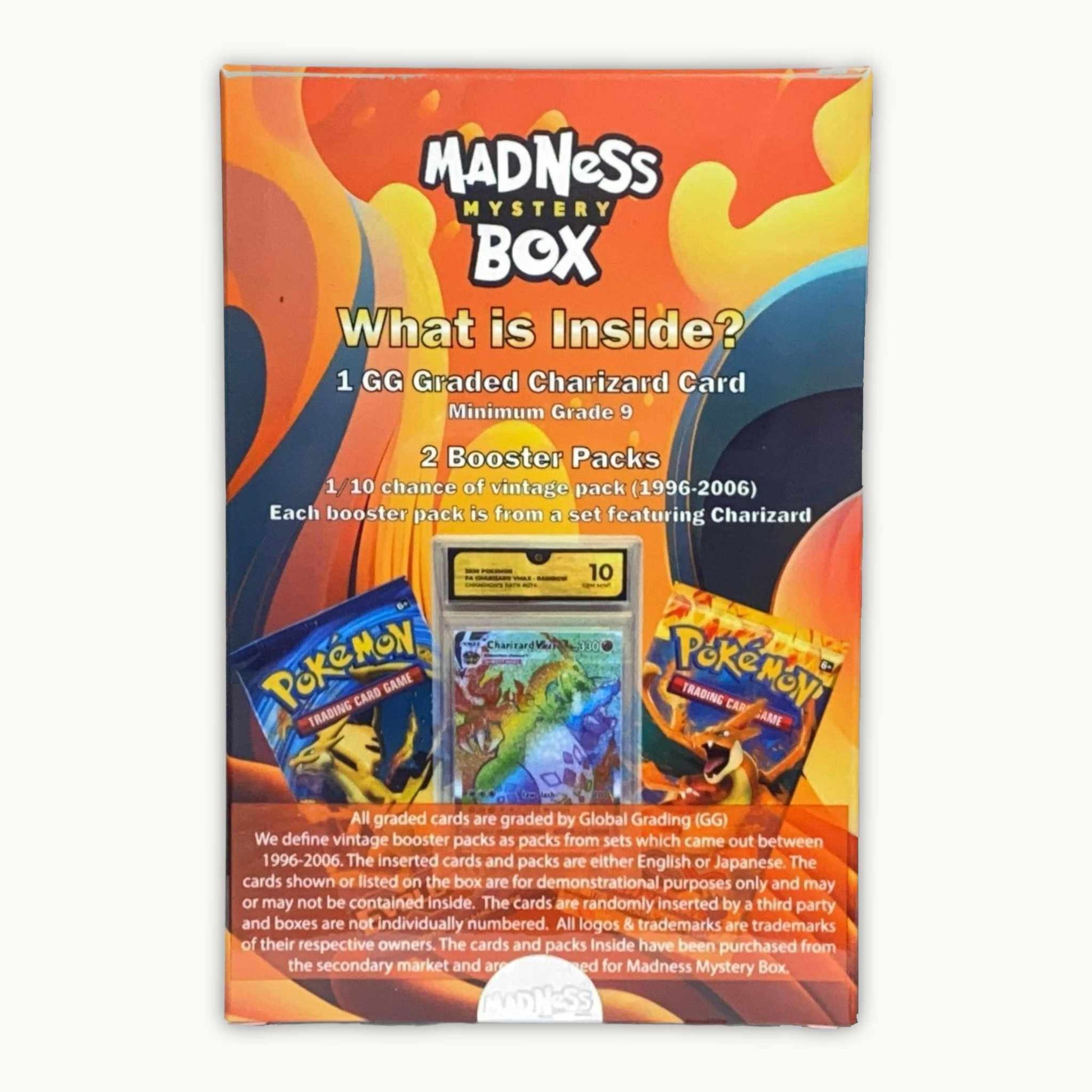 Back side of Madness Mystery Box Charizard Mystery Box