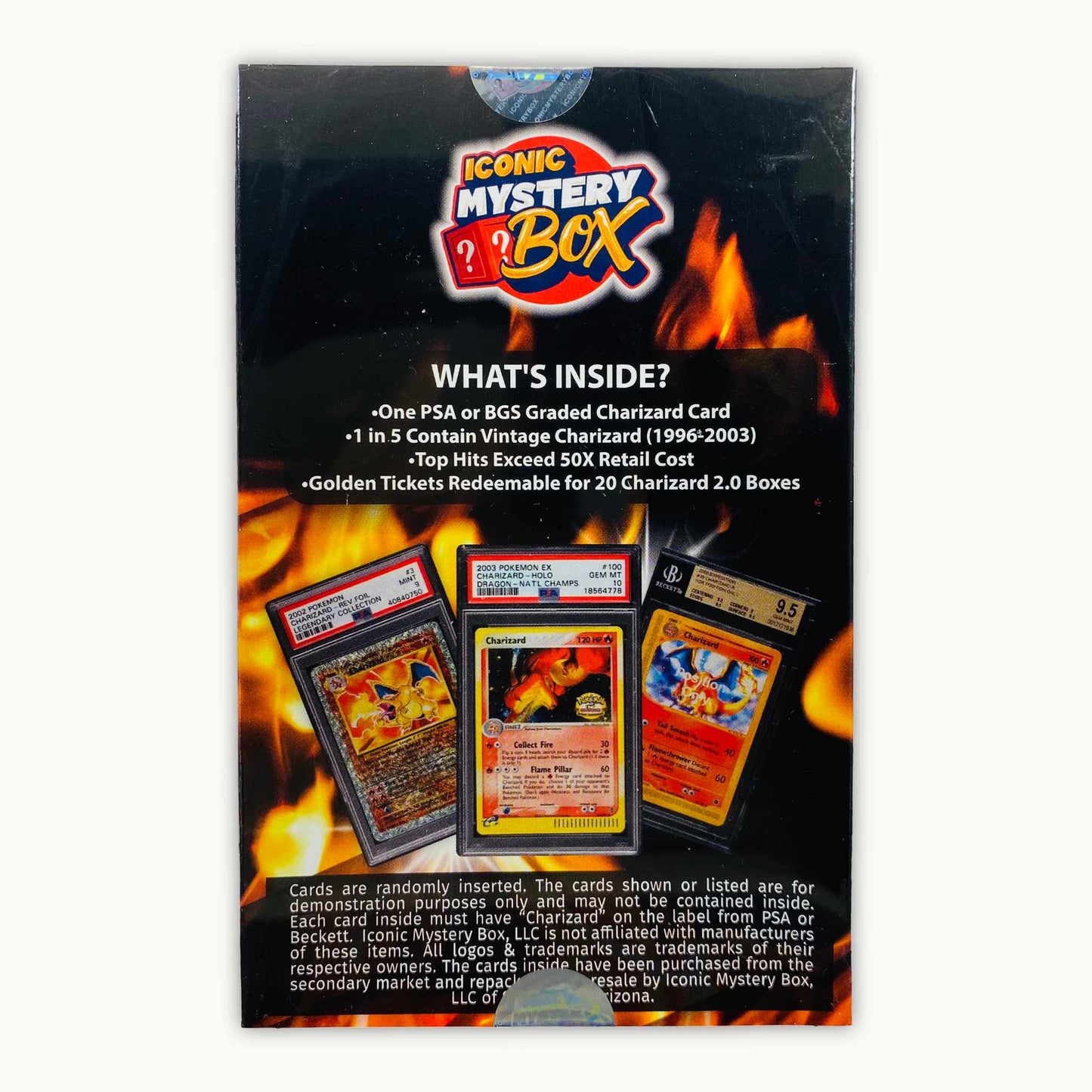 Backside of Iconic Mystery Box Charizard 2.0