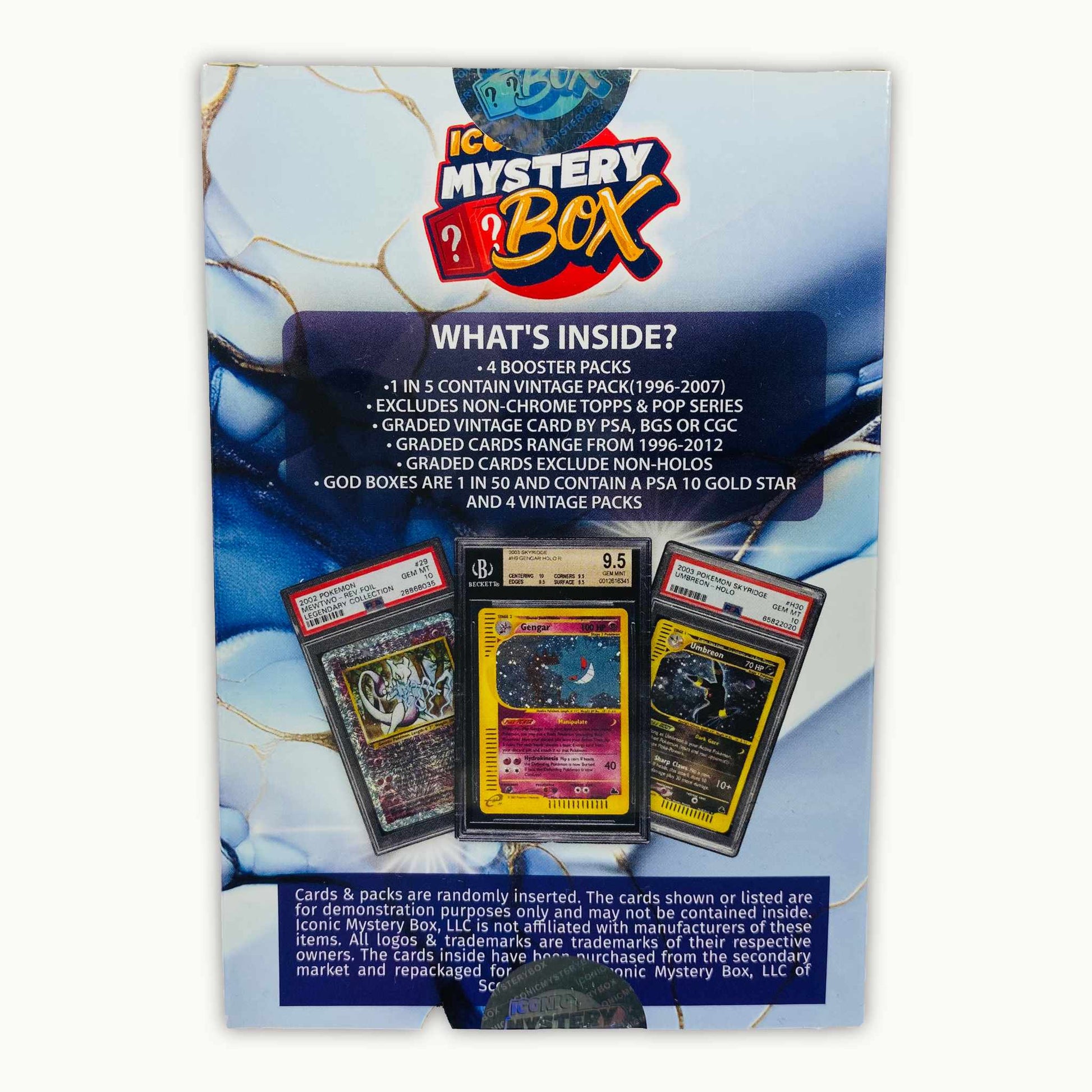 Back side of ICONIC MYSTERY BOX Booster 3.0