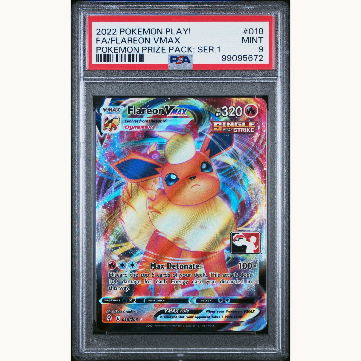 PSA 9 FLAREON VMAX #018 PLAY! POKEMON PRIZE PACK: SER. 1 (ENG)