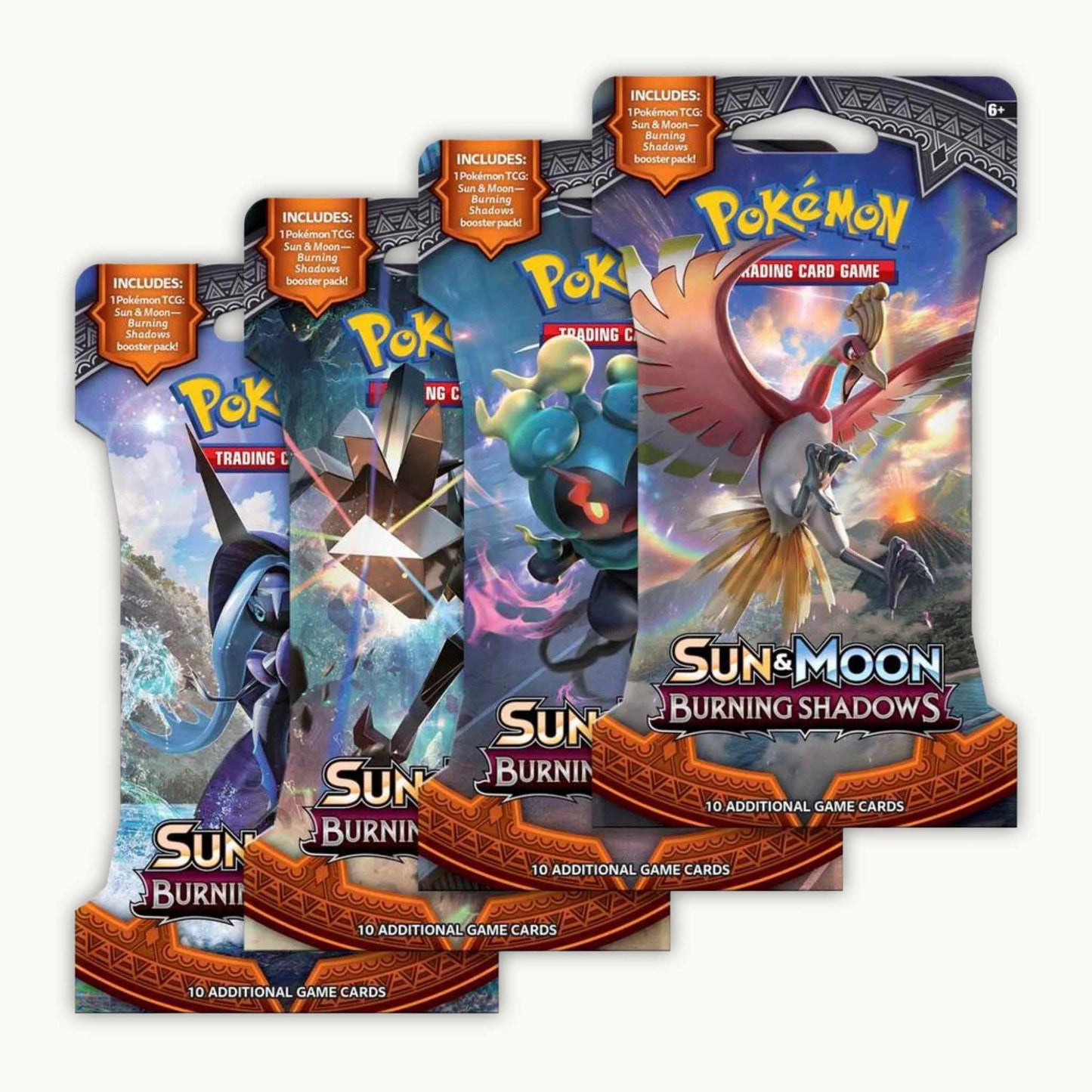 FRONTSIDE OF 4 Sleeved Burning Shadows Boosterpack (ENG)