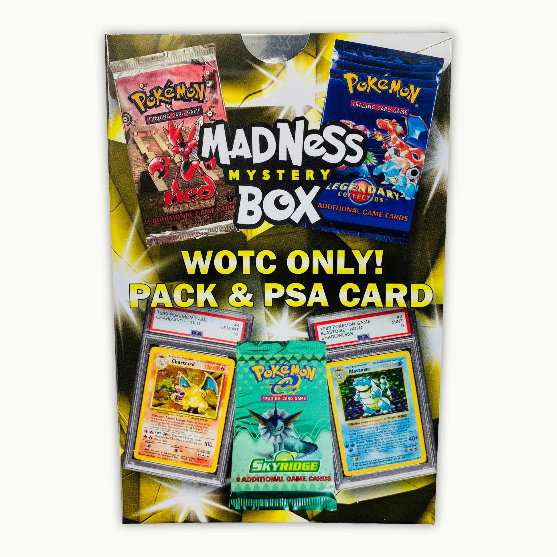 Frontside of Madness Mystery Box WOTC ONLY! Pack &amp; PSA Card