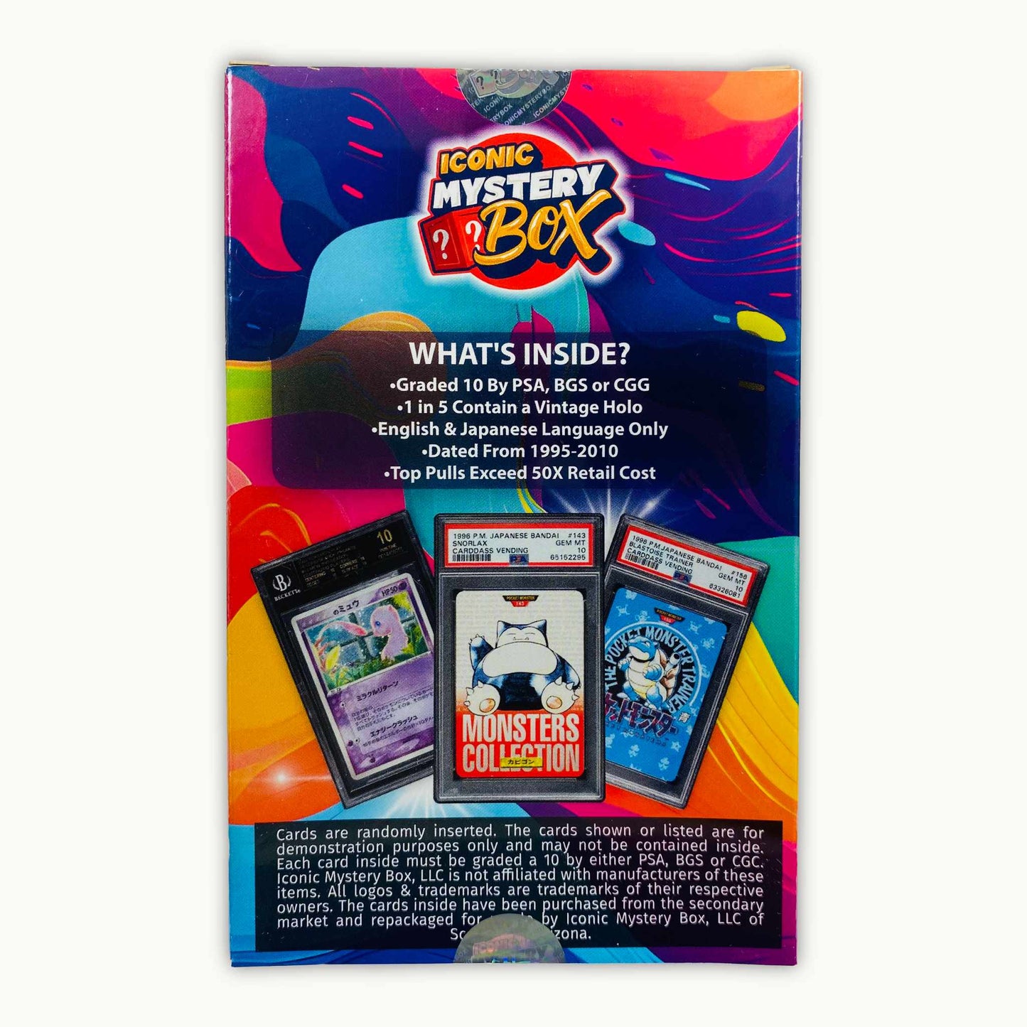 Back side of ICONIC MYSTERY BOX GRADED 10 VINTAGE CARD