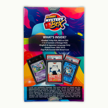 Back side of ICONIC MYSTERY BOX GRADED 10 VINTAGE CARD
