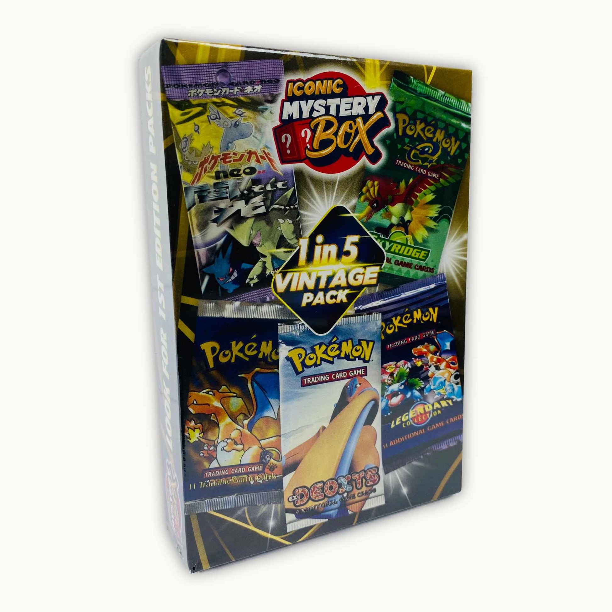 Angle view of Iconic Mystery Box 1 in 5 Vintage Pack