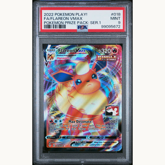 PSA 9 FLAREON VMAX #018 PLAY! POKEMON PRIZE PACK: SER. 1 (ENG)