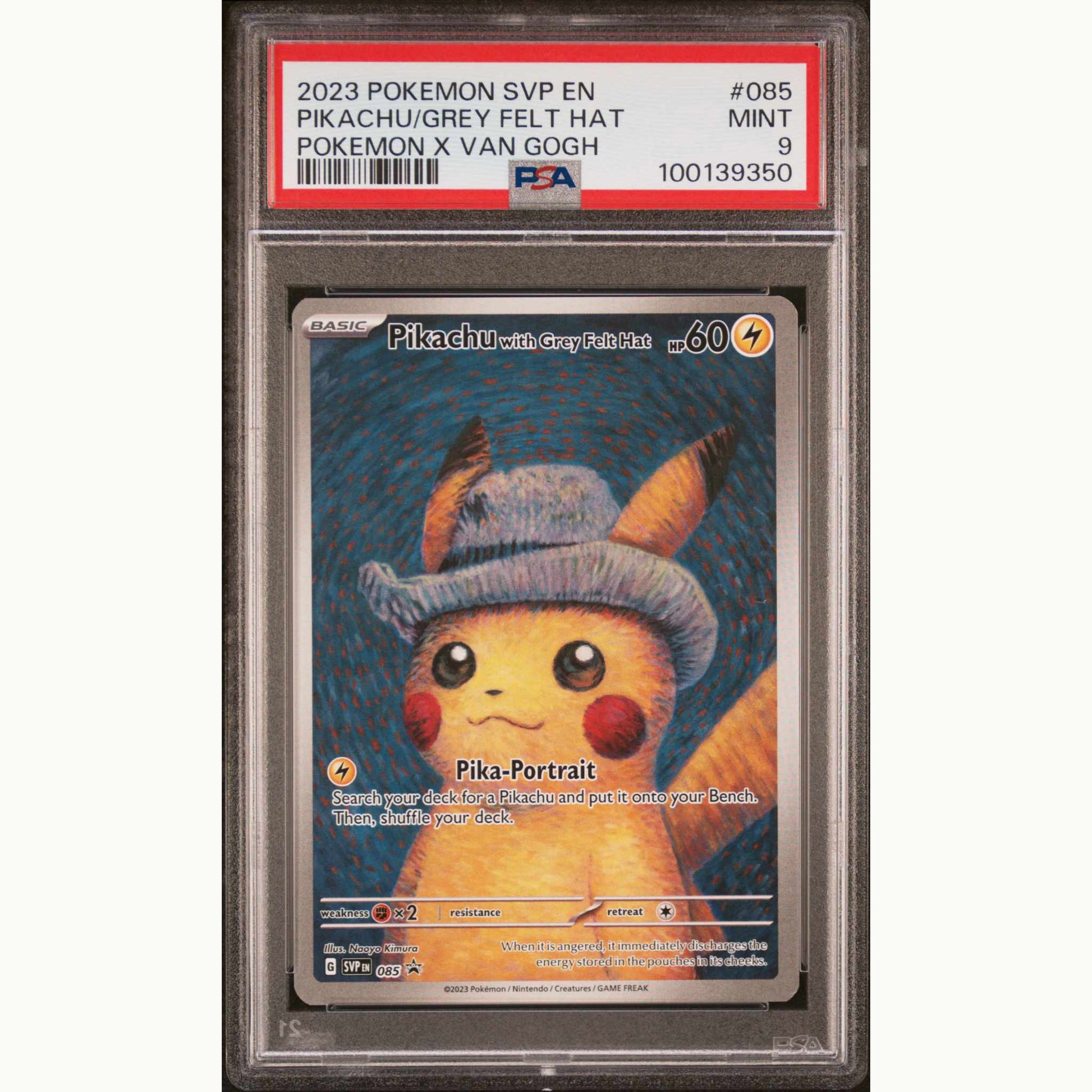 PSA 9 PIKACHU WITH GREY FELT HAT #085 POKEMON X VAN GOGH ENGLISH