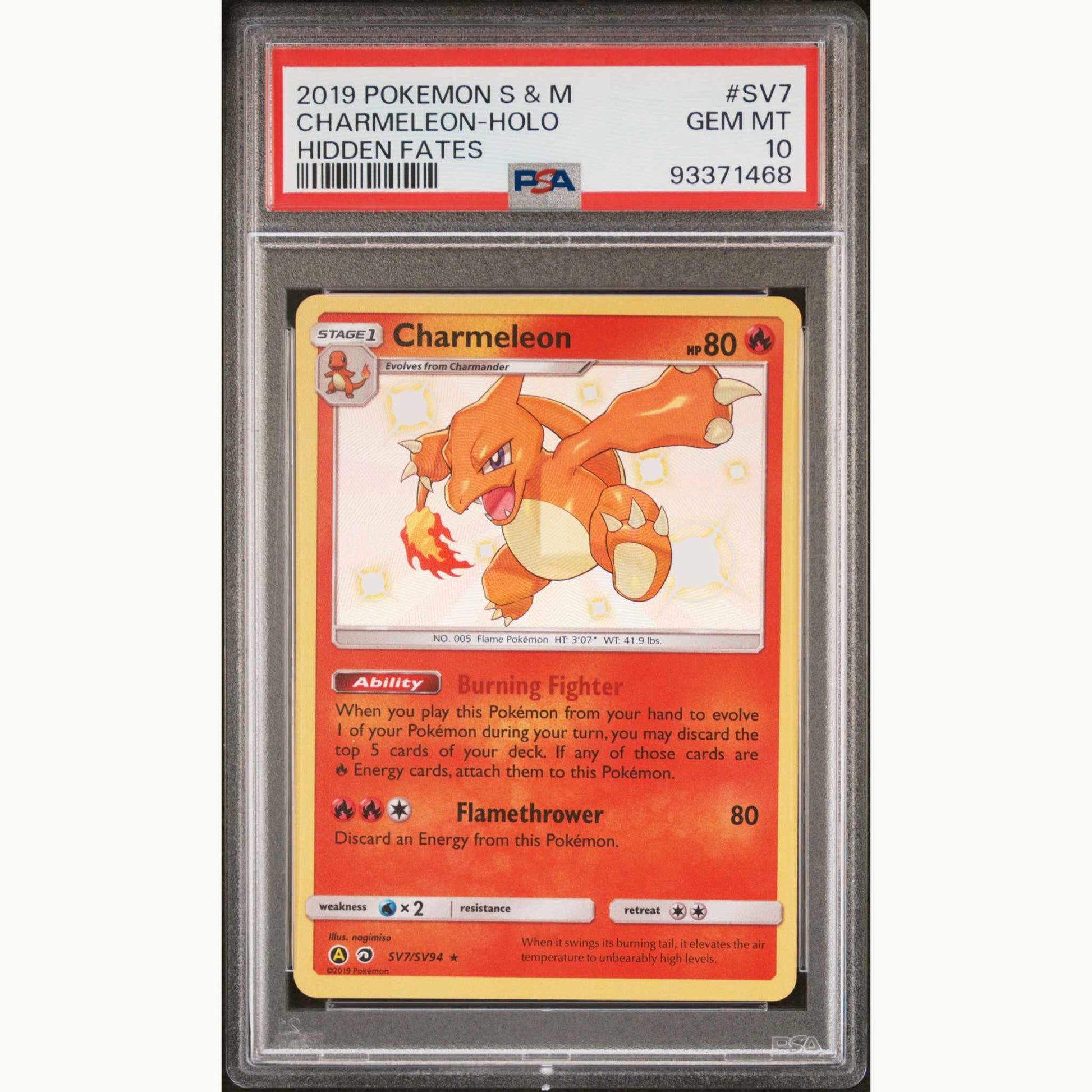 Front side of PSA10 Graded card of Charmeleon HOLO English Sun & Moon #SV7