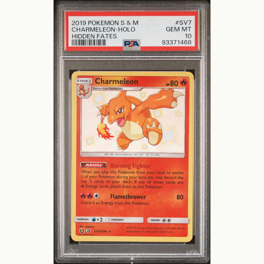 Front side of PSA10 Graded card of Charmeleon HOLO English Sun & Moon #SV7