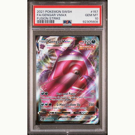 Front side of PSA10 Graded card of FA Gengar VMAX English Sword & Shield Fusion Strike #157