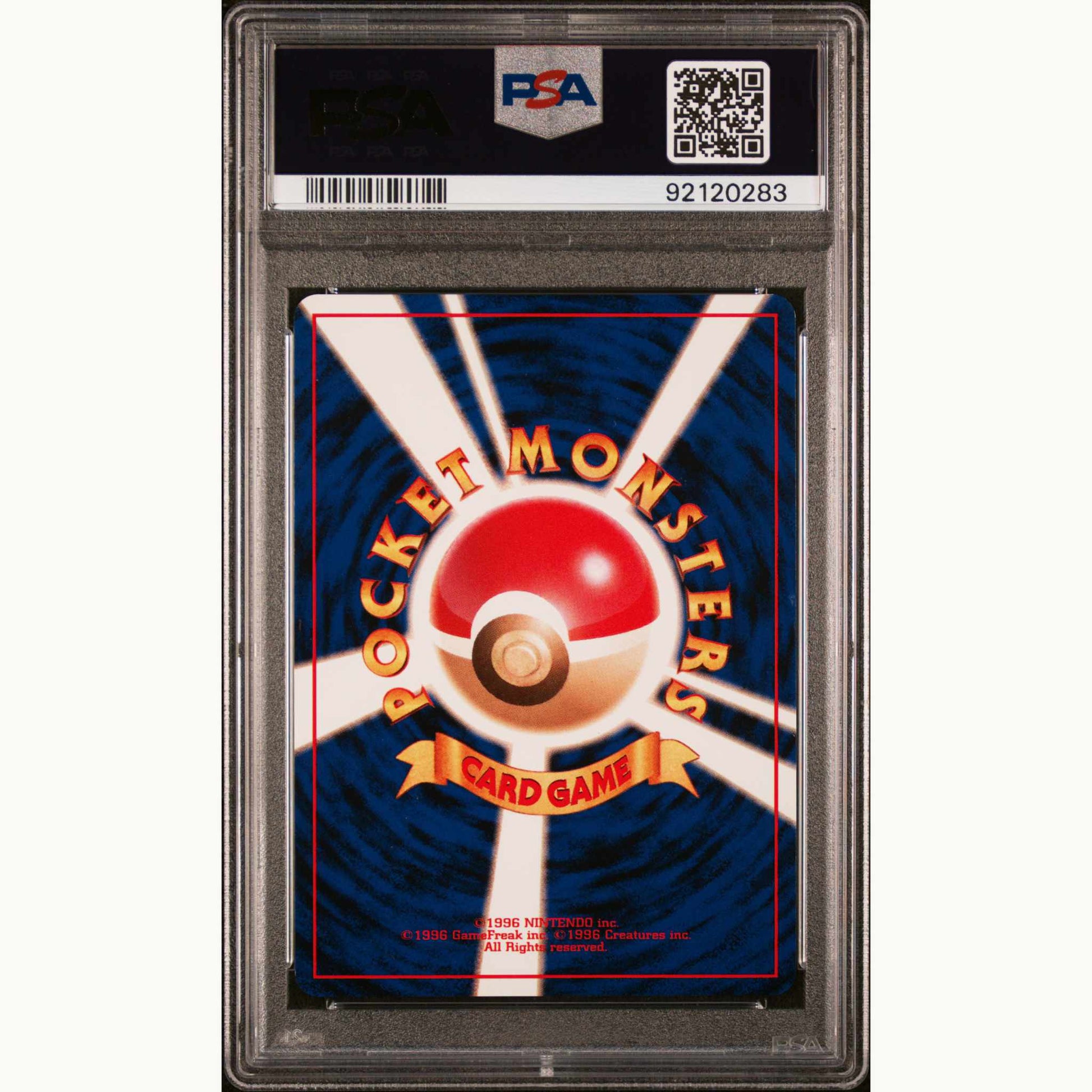 Back side of PSA7 Graded card of Moltres holo Japanese starter Red/Green gift set #146