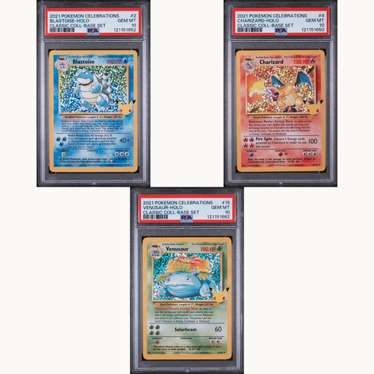 PSA 10 SET: BLASTOISE HOLO 2 / CHARIZARD HOLO 4 / VENUSAUR HOLO 15 (ENG)