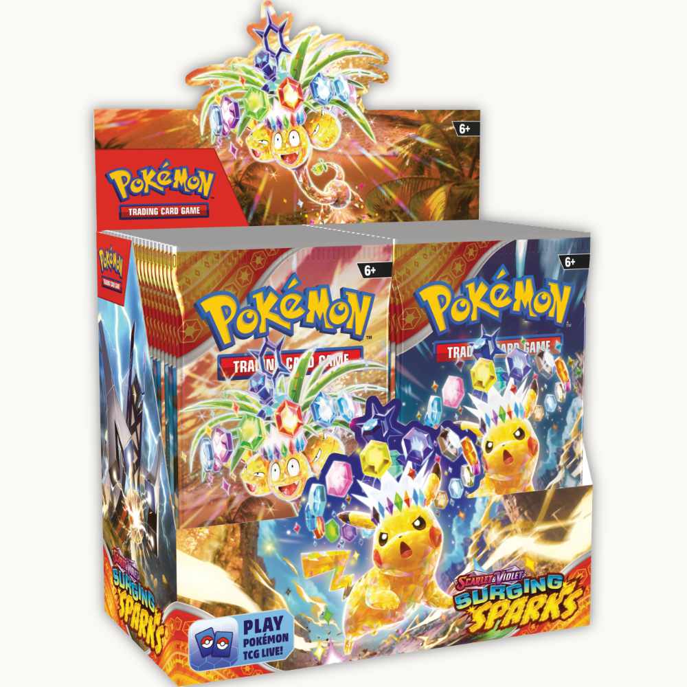 Frontside of Surging Sparks Booster Box